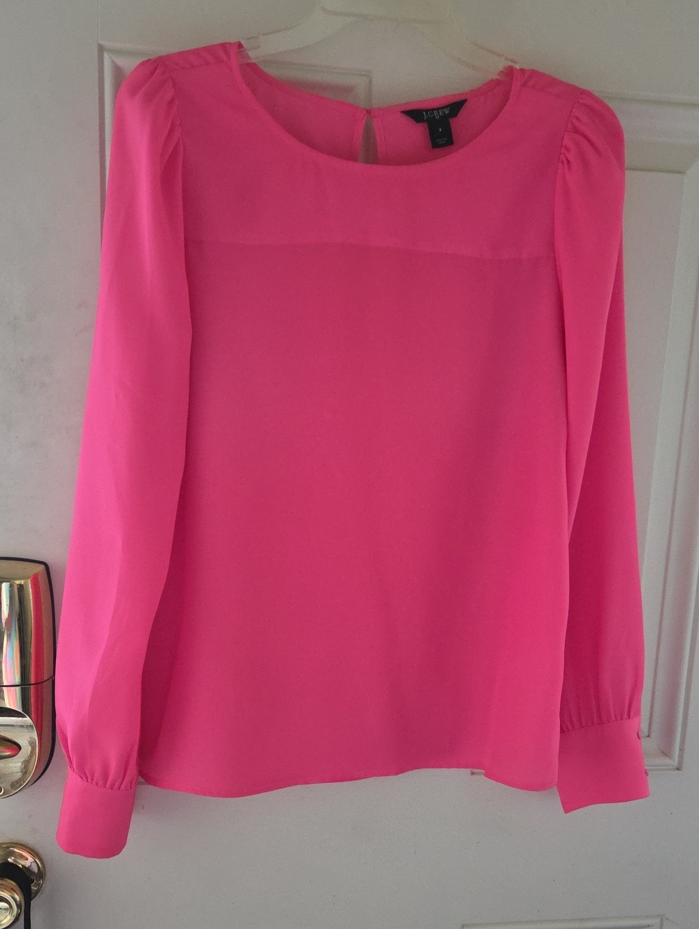 J. Crew Hot Pink Long Sleeve Blouse